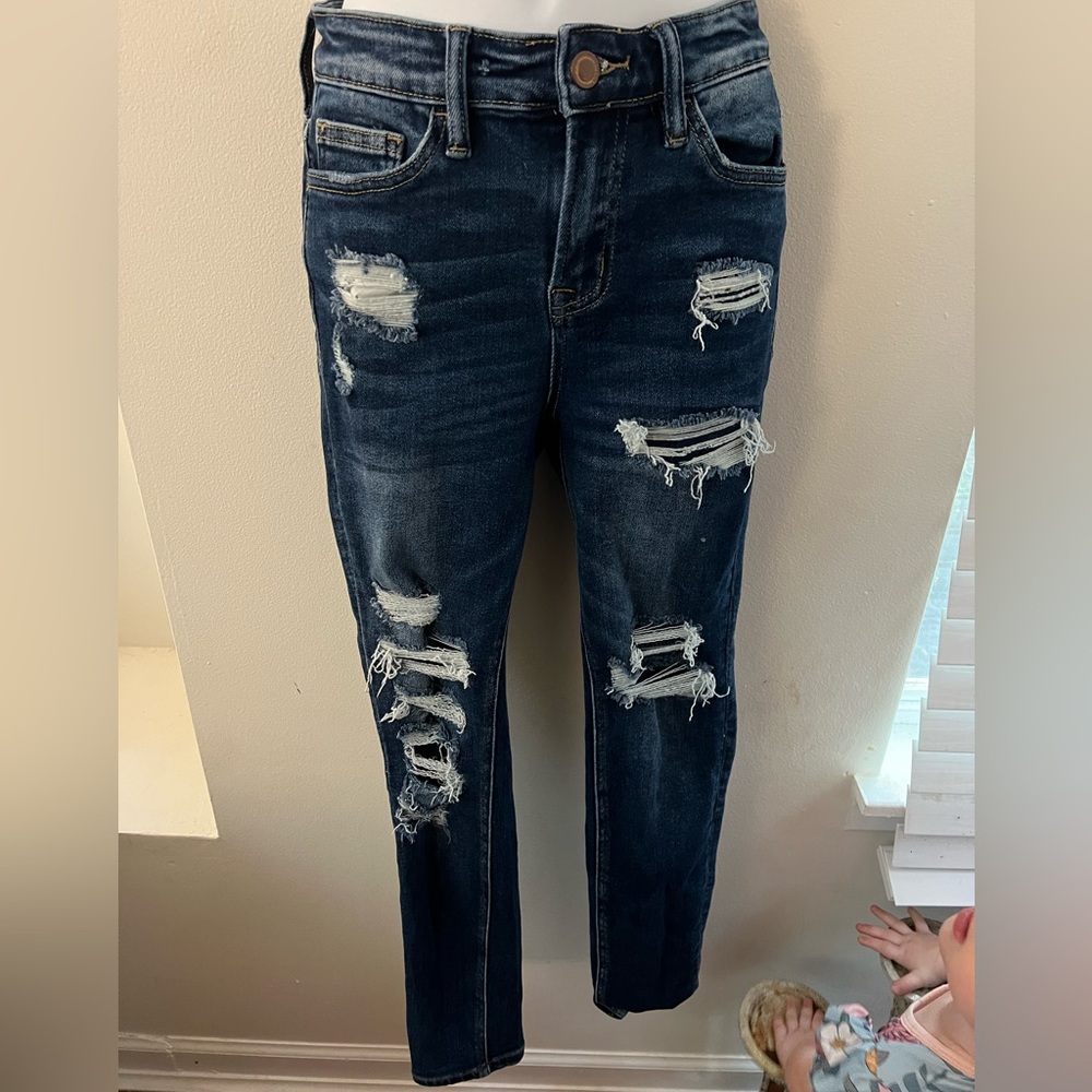 Women’s  Distressed Dark Blue Skinny Jeans